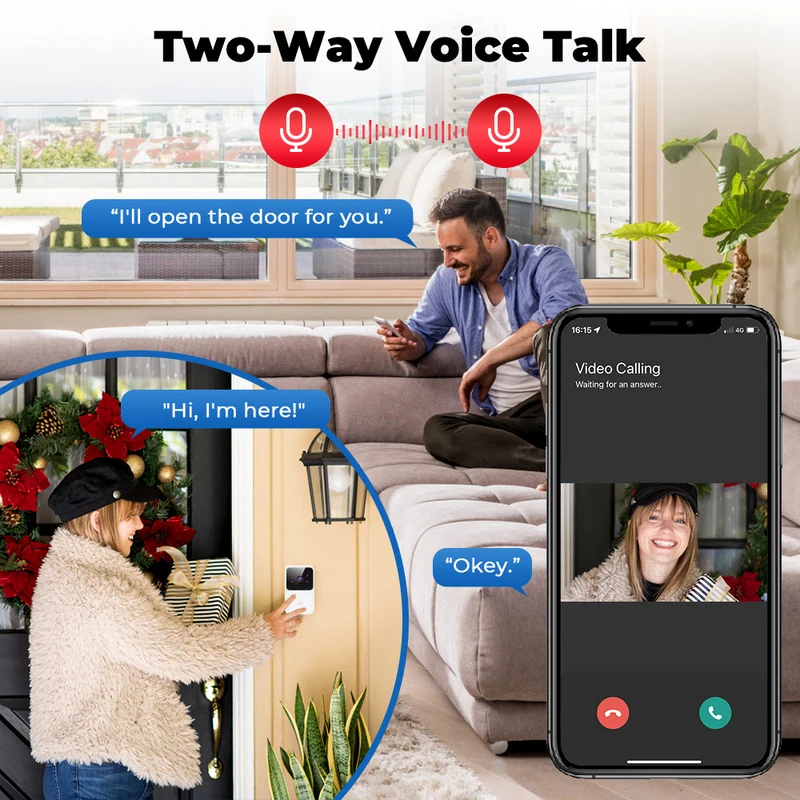 Home Security Front Door Camera - Tuya WiFi Video Doorbell Wireless HD
